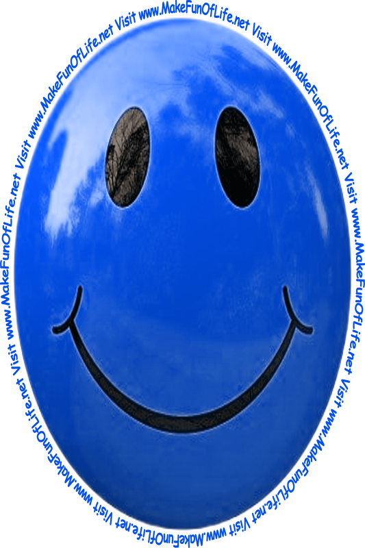 Picture of a medium-dark-green smiley face and the words, 'Visit www.MakeFunOfLife.net.'