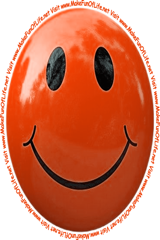 Picture of a medium dark red smiley face and the words, 'Visit www.MakeFunOfLife.net.'