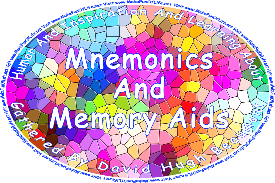 Picture of tiles of different colors, and the words, ‘“Humor And Inspiration And Learning About Mnemonics And Memory Aids” Gathered By David Hugh Beaumont - Visit www.MakeFunOfLife.net.’